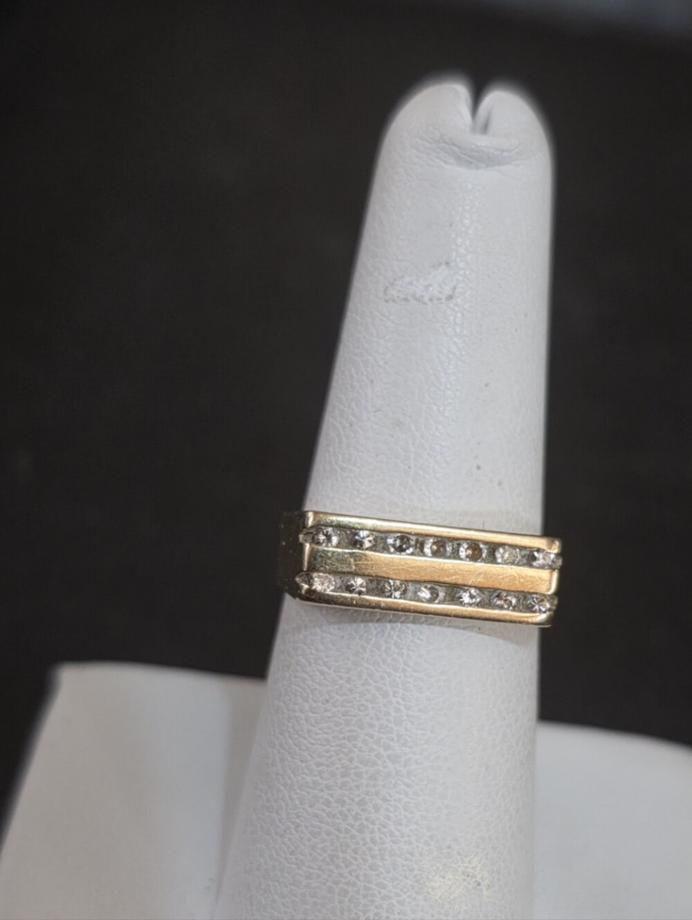 Vintage 14K Gold Double Row Diamond Channel Statement Band Ring - Size 7